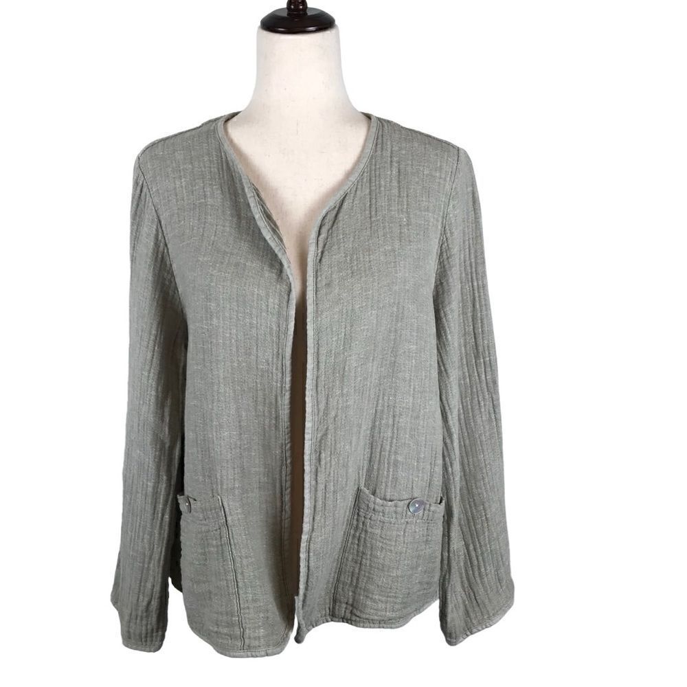 Adrienne Vittadini gray linen blend open cardigan L
